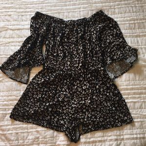 Express Bell Sleeve Off the Shoulder Ruffle Romper